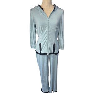 Victorias Secret Light Blue Hoodie Lounge Set With Lace Trimmed Details & Drawst